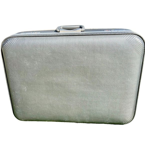 Vintage Hard Shell Nesting Suitcases Gray with Blue Set of 2 - Picture 4 of 12